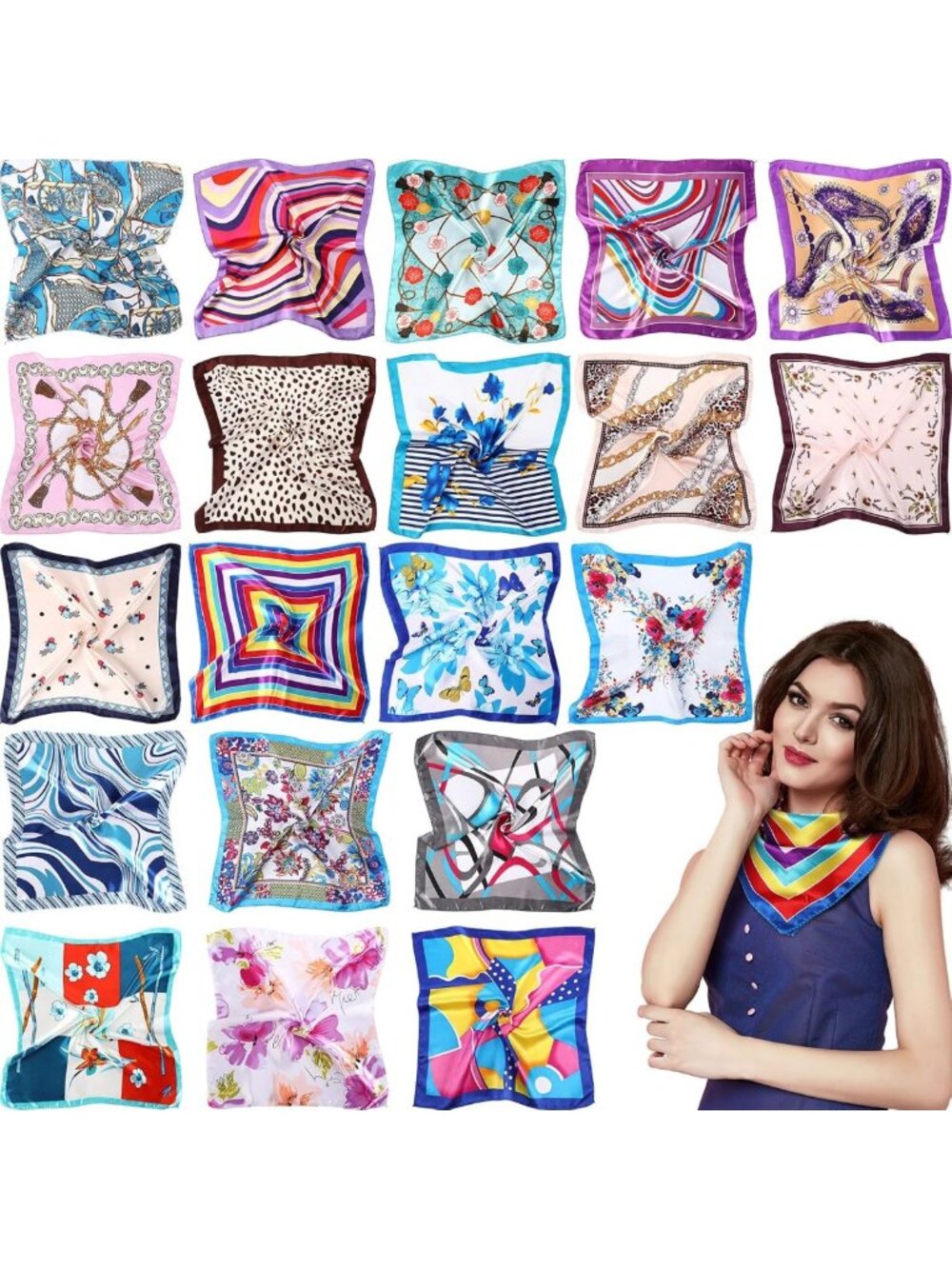 20 Pcs Women’s Satin Square Scarves - Soft, Stylish, Versatile Accessories